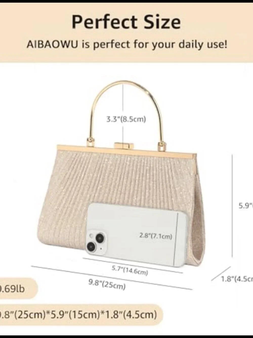 Glitter Evening Clutch with Chain Strap Formal Handbag